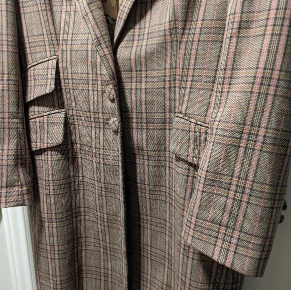 Della Spiga Weekend long blazer jacket top size 12 color checkered brown… - Picture 4 of 7